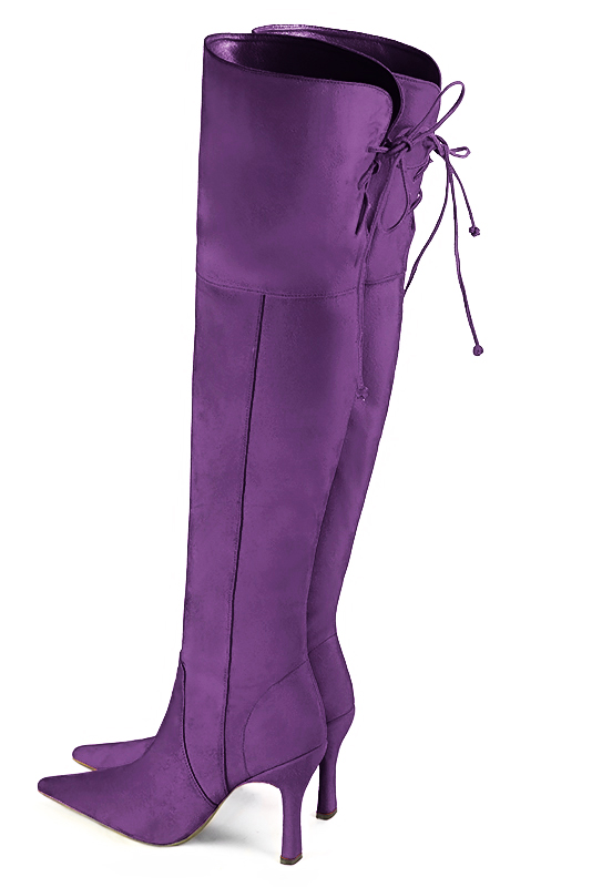 Purple leather cheap thigh high boots